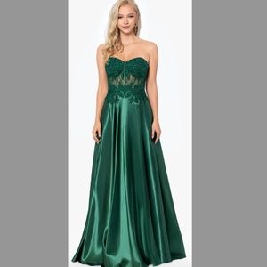 "Melissa" Charmeuse Illusion Bodice Appliqué Gown by BlondieNites, Size 3